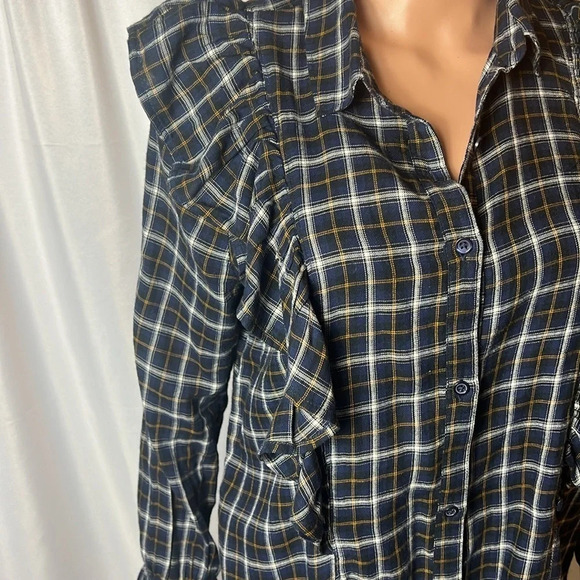 Abound Flannel Button Down Plaid Size M with Ruffles Long Sleeve - Picture 5 of 9
